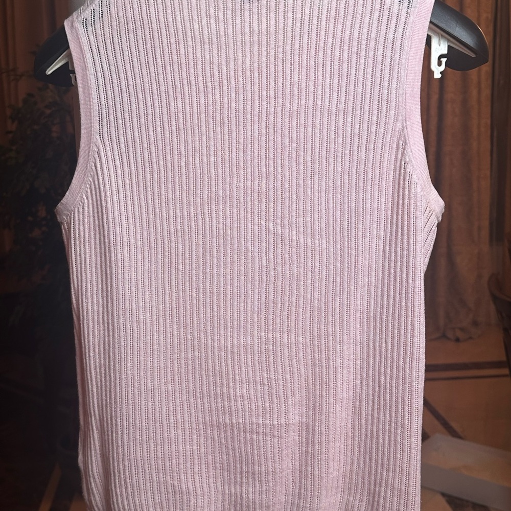 Saks Fifth Avenue Blush Pink Ribbed Knit Sleeveless Top Elegant - Picture 2 of 8